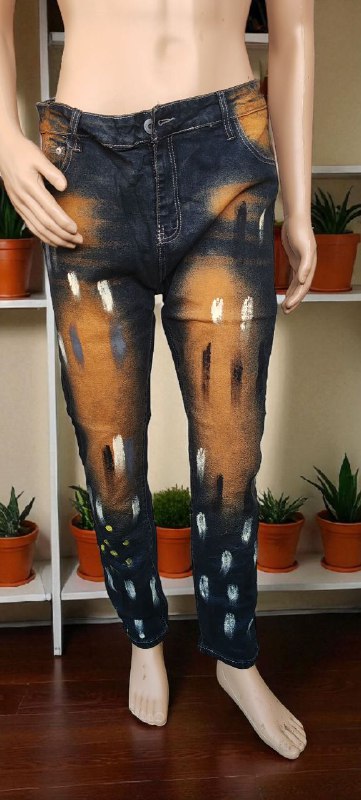 dark blue jeans with abstract pattern