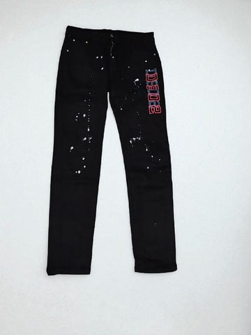 Black jean scarf with graphic design draped