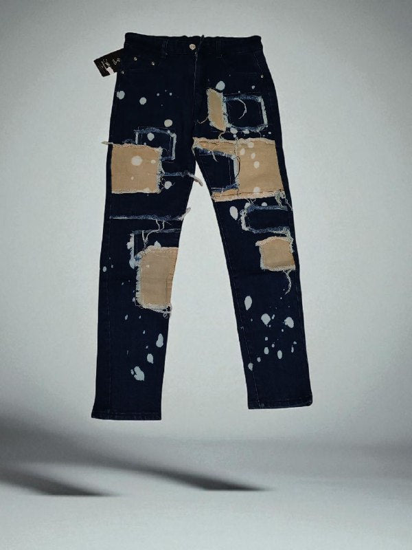Blue jeans with white patches