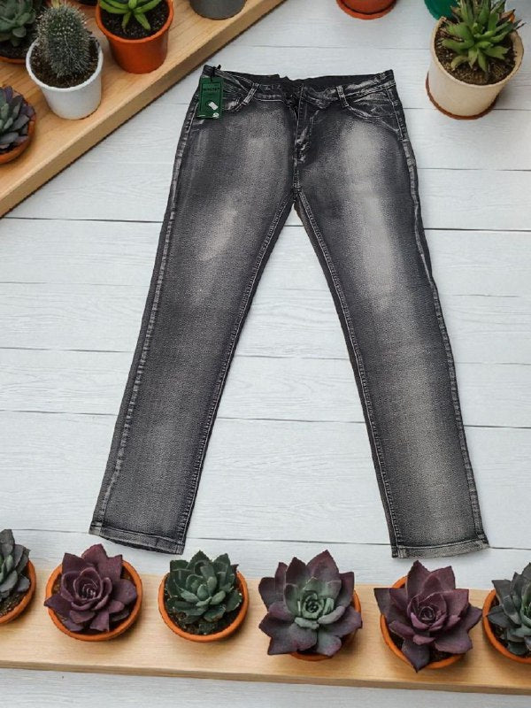 Gray jeans with a brand label